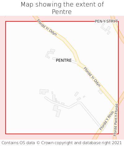 Map showing extent of Pentre as bounding box