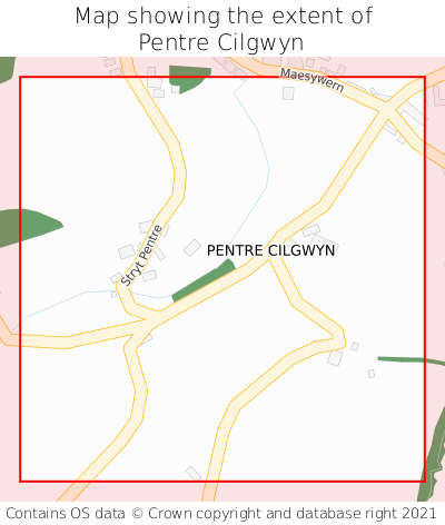 Map showing extent of Pentre Cilgwyn as bounding box