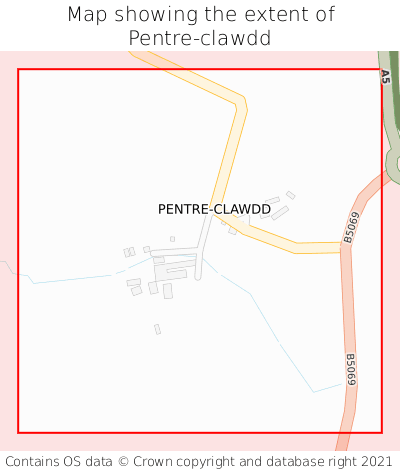 Map showing extent of Pentre-clawdd as bounding box