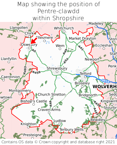 Map showing location of Pentre-clawdd within Shropshire
