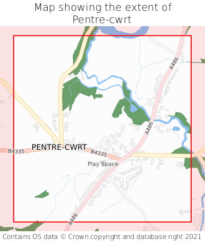 Map showing extent of Pentre-cwrt as bounding box