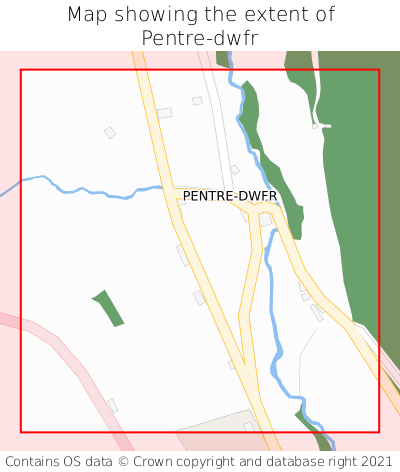 Map showing extent of Pentre-dwfr as bounding box