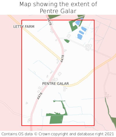 Map showing extent of Pentre Galar as bounding box