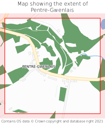 Map showing extent of Pentre-Gwenlais as bounding box