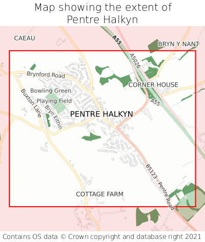 Map showing extent of Pentre Halkyn as bounding box