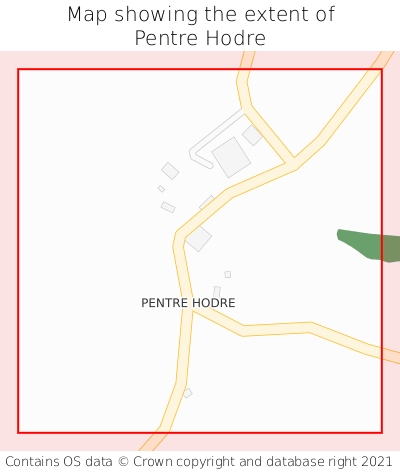 Map showing extent of Pentre Hodre as bounding box