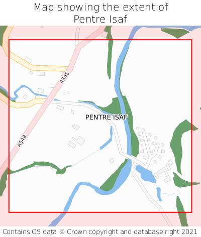 Map showing extent of Pentre Isaf as bounding box