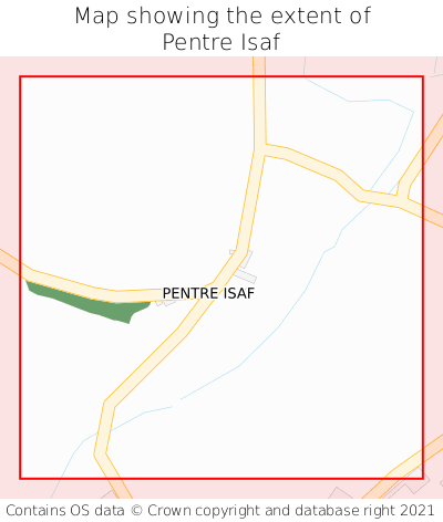Map showing extent of Pentre Isaf as bounding box