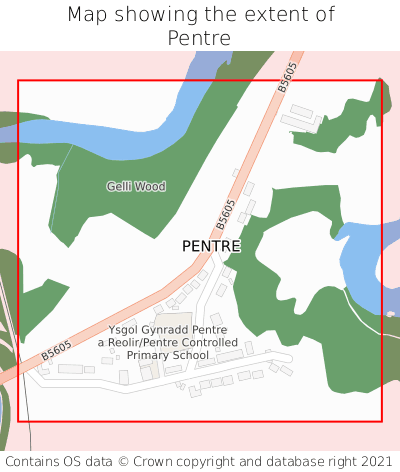 Map showing extent of Pentre as bounding box