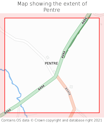 Map showing extent of Pentre as bounding box