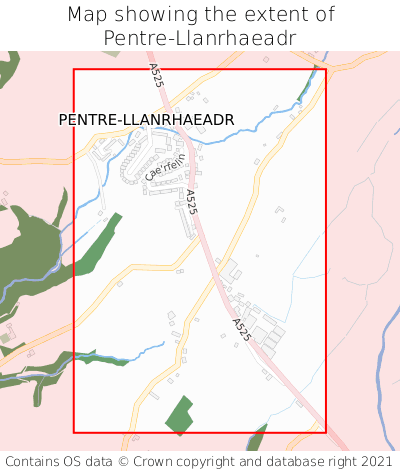 Map showing extent of Pentre-Llanrhaeadr as bounding box