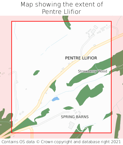 Map showing extent of Pentre Llifior as bounding box