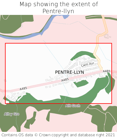 Map showing extent of Pentre-llyn as bounding box