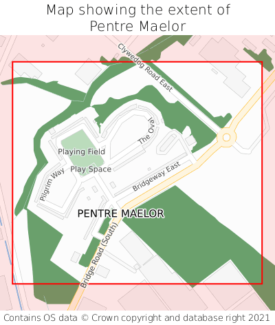 Map showing extent of Pentre Maelor as bounding box