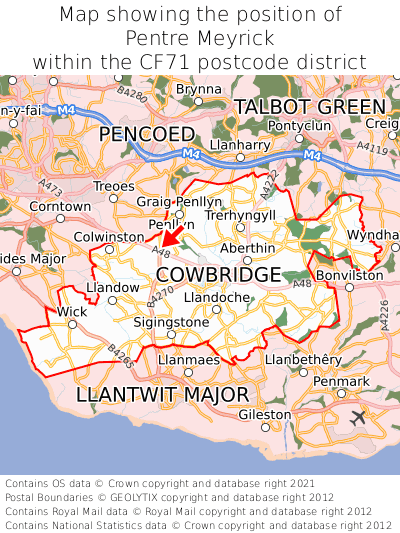 Map showing location of Pentre Meyrick within CF71