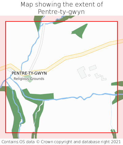 Map showing extent of Pentre-ty-gwyn as bounding box