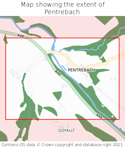 Map showing extent of Pentrebach as bounding box