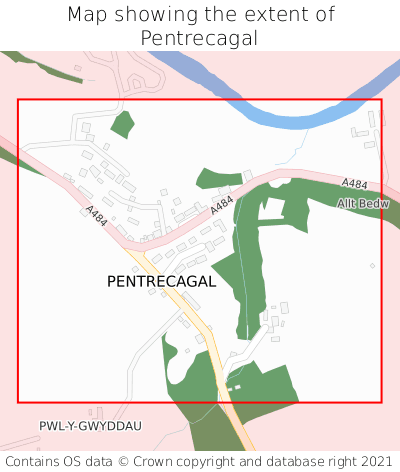 Map showing extent of Pentrecagal as bounding box