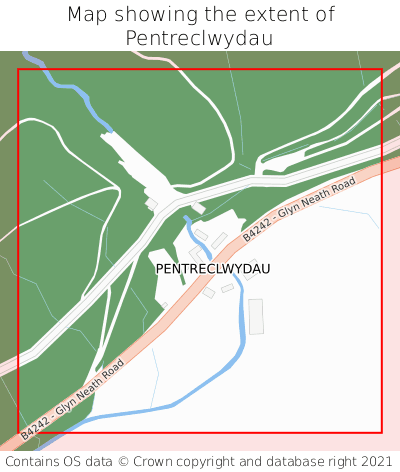Map showing extent of Pentreclwydau as bounding box
