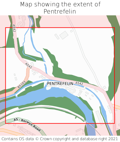 Map showing extent of Pentrefelin as bounding box