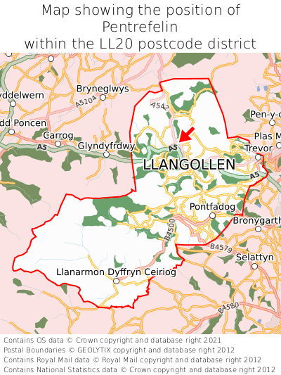 Map showing location of Pentrefelin within LL20