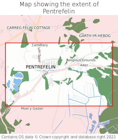 Map showing extent of Pentrefelin as bounding box