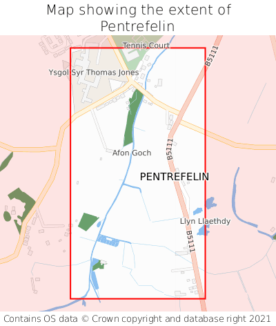 Map showing extent of Pentrefelin as bounding box