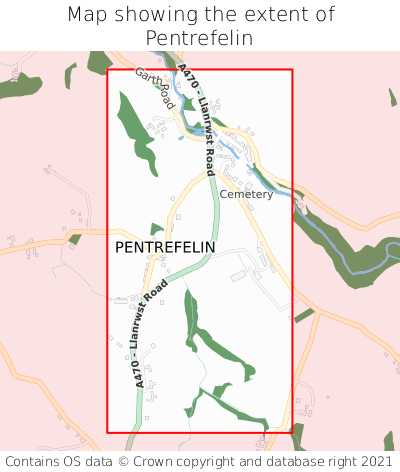 Map showing extent of Pentrefelin as bounding box