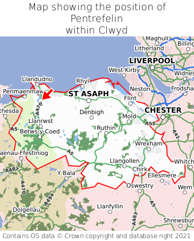 Map showing location of Pentrefelin within Clwyd