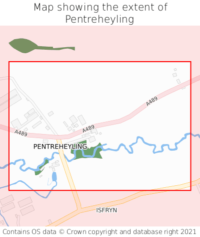 Map showing extent of Pentreheyling as bounding box
