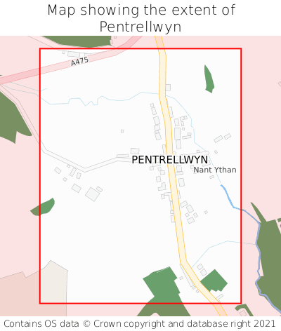 Map showing extent of Pentrellwyn as bounding box