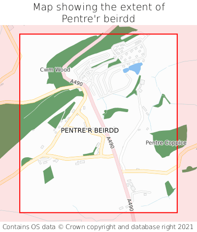 Map showing extent of Pentre'r beirdd as bounding box
