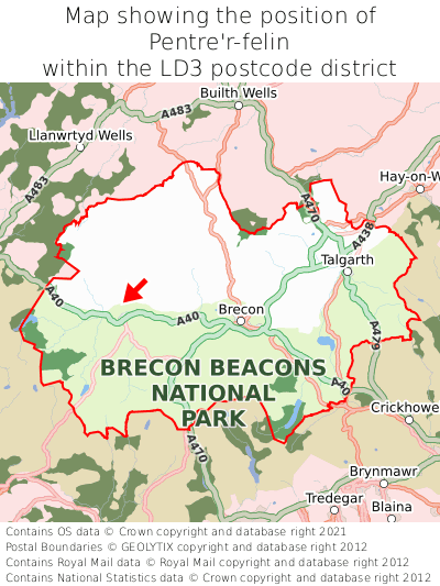 Map showing location of Pentre'r-felin within LD3
