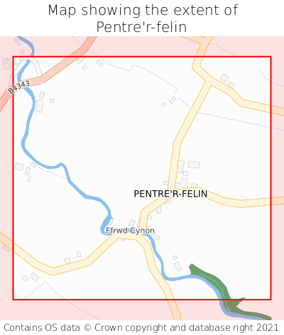 Map showing extent of Pentre'r-felin as bounding box