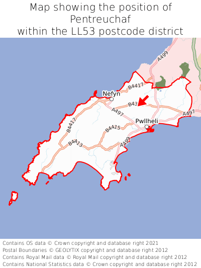 Map showing location of Pentreuchaf within LL53