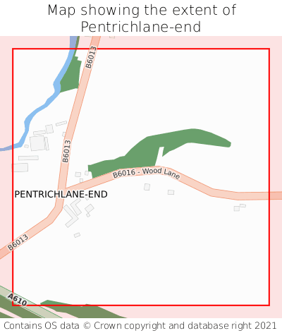 Map showing extent of Pentrichlane-end as bounding box
