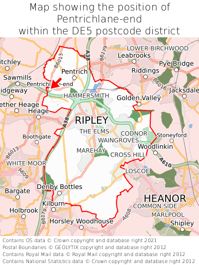 Map showing location of Pentrichlane-end within DE5