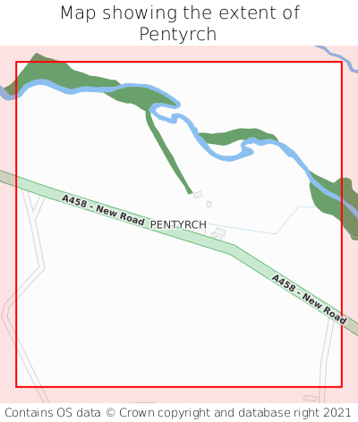 Map showing extent of Pentyrch as bounding box