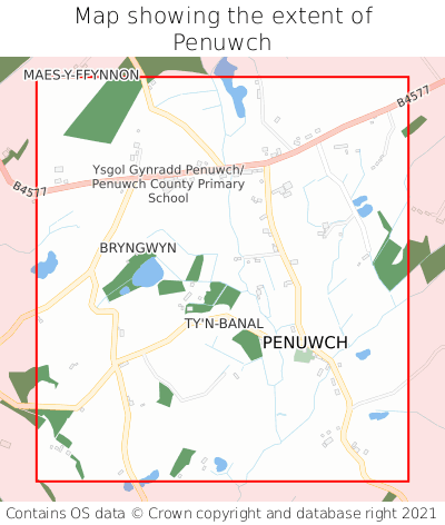 Map showing extent of Penuwch as bounding box