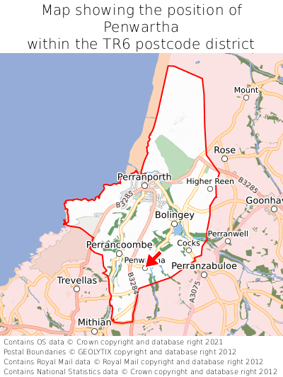Map showing location of Penwartha within TR6