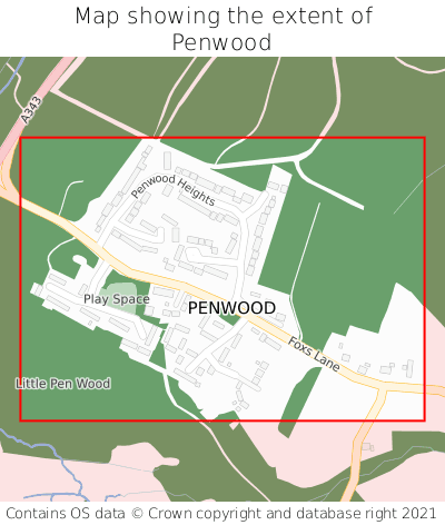 Map showing extent of Penwood as bounding box
