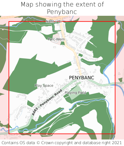 Map showing extent of Penybanc as bounding box