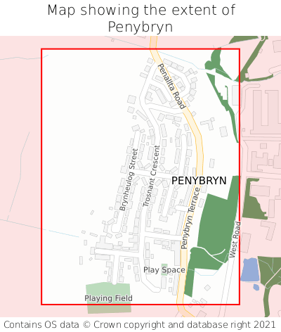 Map showing extent of Penybryn as bounding box