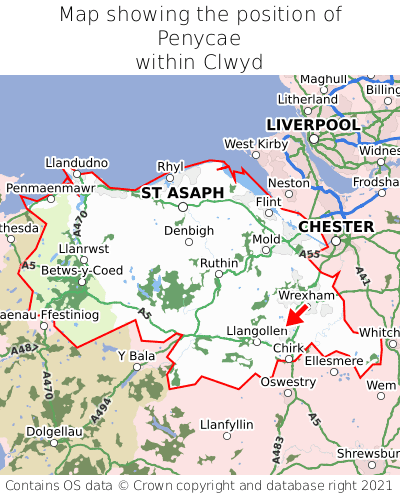 Map showing location of Penycae within Clwyd