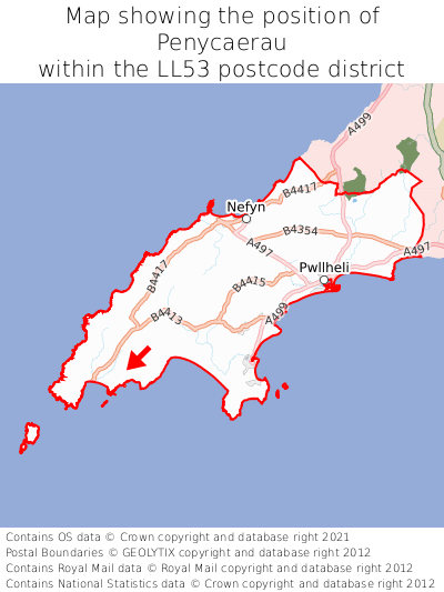 Map showing location of Penycaerau within LL53
