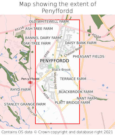 Map showing extent of Penyffordd as bounding box