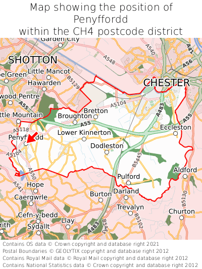 Map showing location of Penyffordd within CH4
