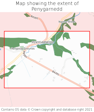 Map showing extent of Penygarnedd as bounding box