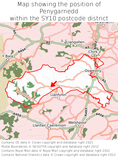 Map showing location of Penygarnedd within SY10