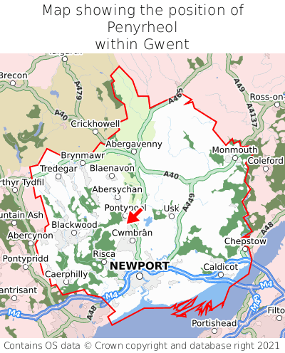 Map showing location of Penyrheol within Gwent